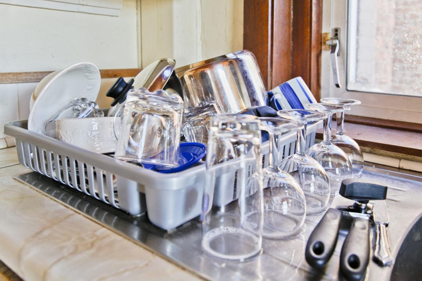 Dishes drying near sink